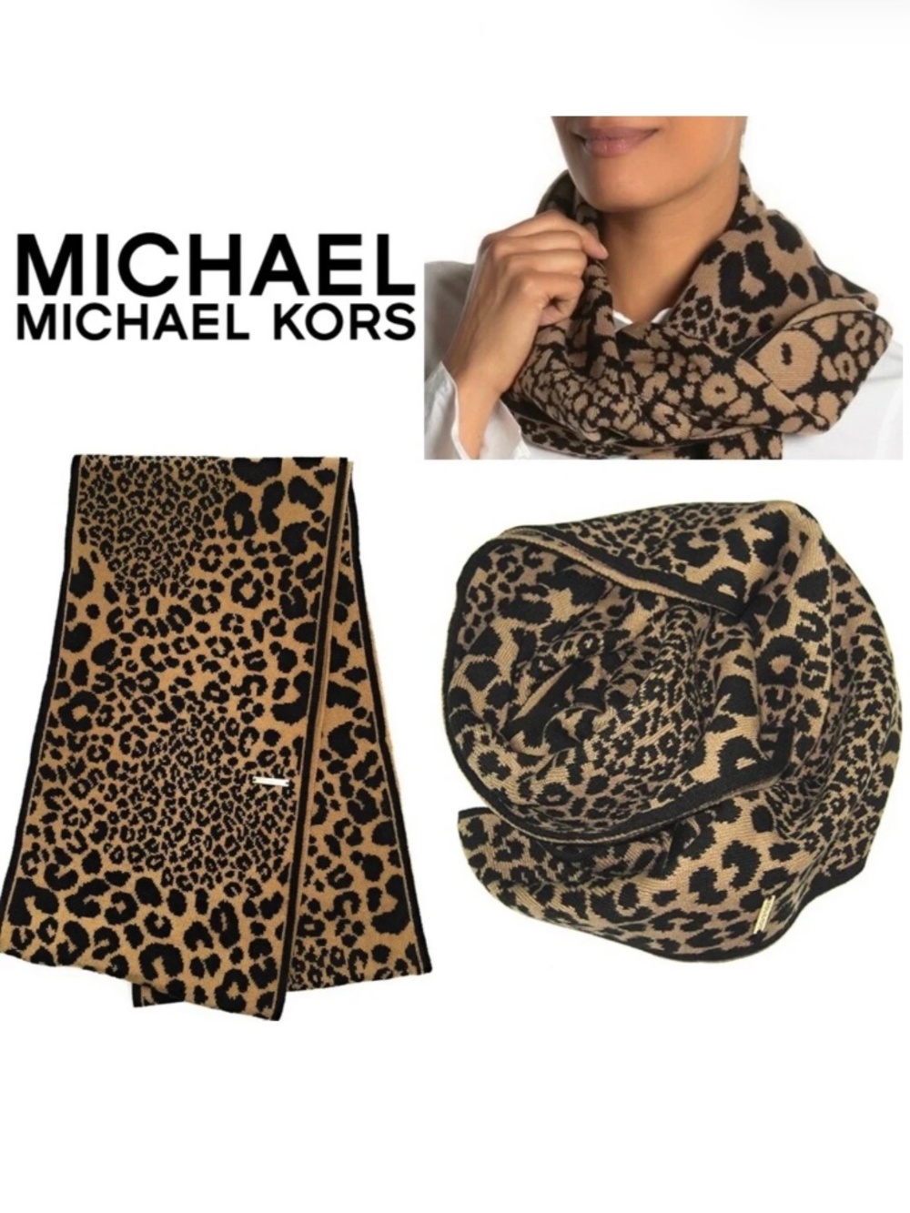 Michael Kors Infinity Scarf Leopard Reversible Winter Warm Fashion Animal Print